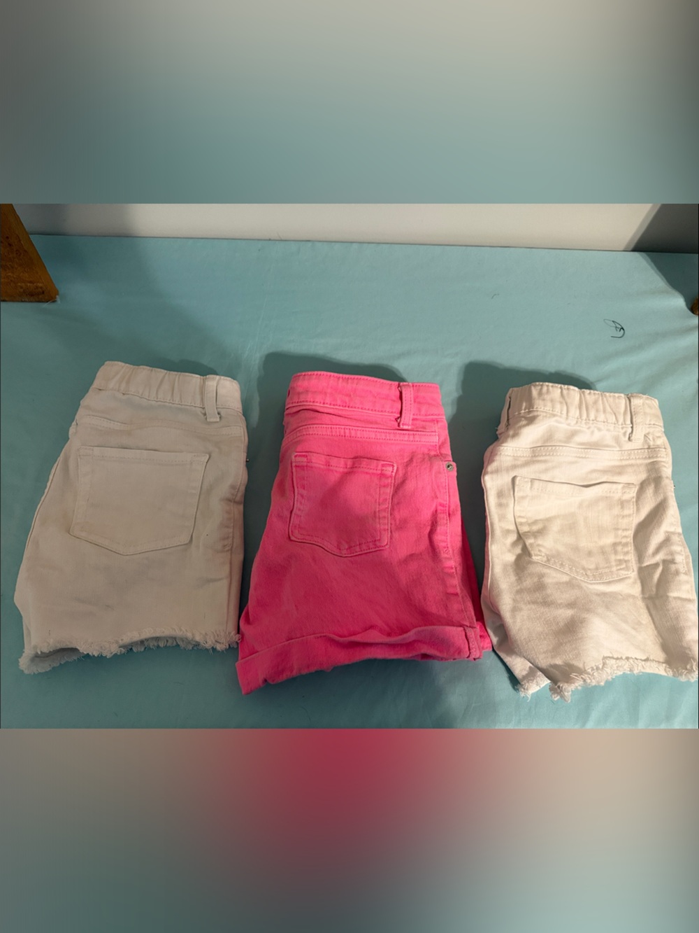 Cat & Jack Girls' Denim Shorts Trio — Hot Pink and white
